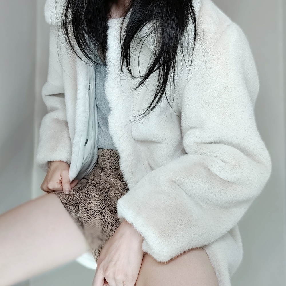 H&M White Faux Fur Jacket